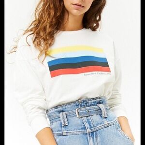 Forever 21 / Sunset Blvd 1996 White Sweatshirt with Colorful Stripes
